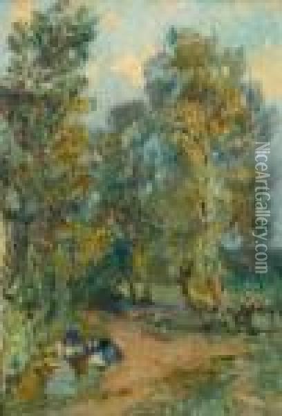 Paysage Aux Lavandieres Oil Painting - Albert Lebourg