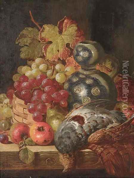 Fruit and game on a ledge Oil Painting - Charles Thomas Bale