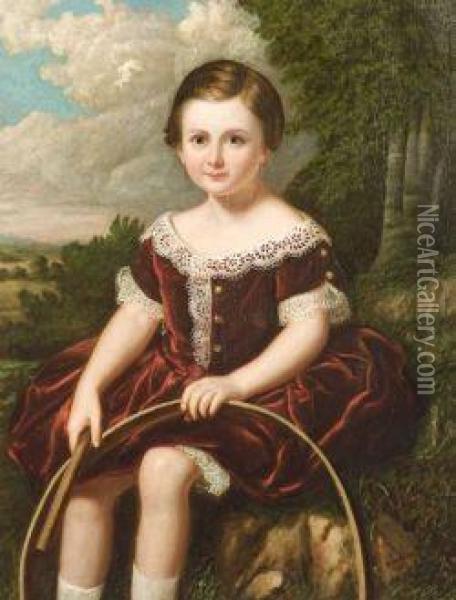 Portrait Of A Child In Red Velvet Oil Painting - W.R. Waters