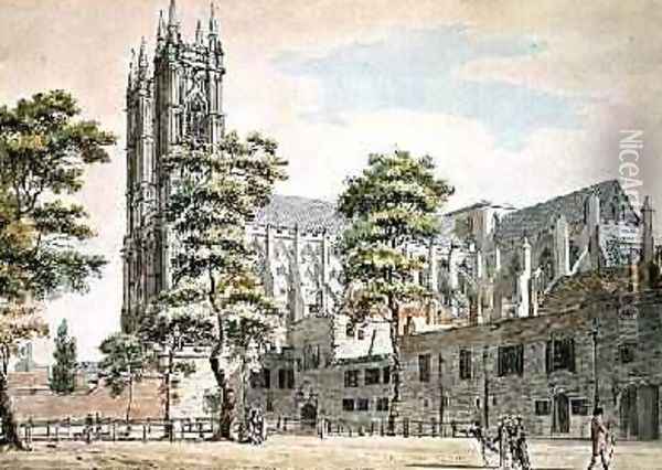 Deans Yard Westminster View of Westminster Abbey from the West 1793 Oil Painting - Thomas Malton, Jnr.