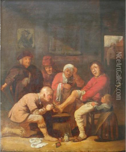 A Surgeon Treating A Patient's Foot Oil Painting - David The Younger Teniers