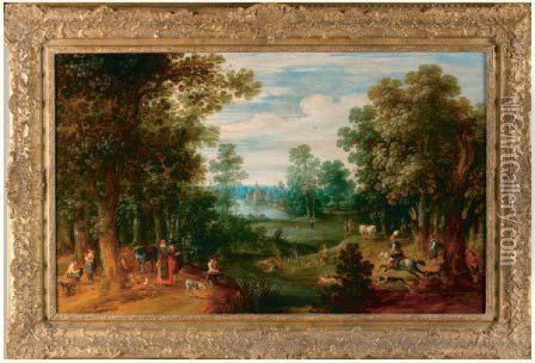 Paysage Aux Chasseurs Oil Painting - Willem Van Den Bundel