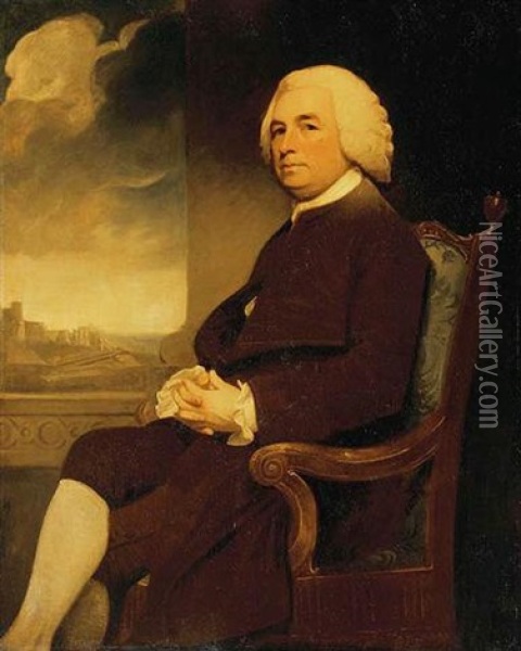 Portrait Of Michael Russell With Dover Castle Beyond Oil Painting - George Romney