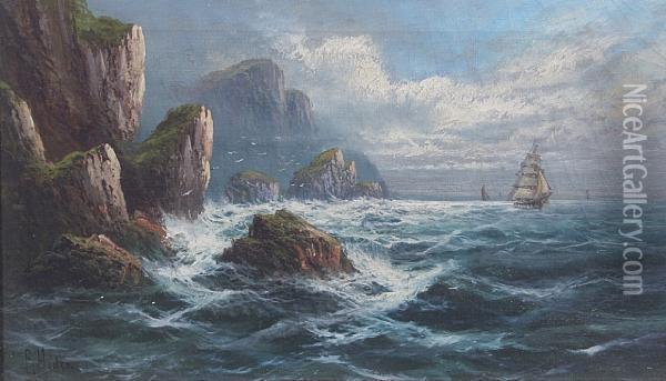 Shipping Off A Rocky Coastline Oil Painting - Frank Hider