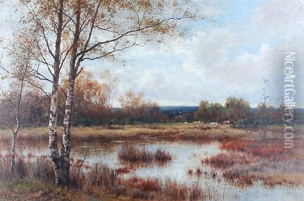 A Marsh Landscape With Cattle Watering Oil Painting - James Edward Grace