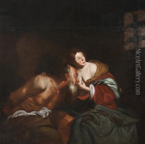 Cimon Und Pero (caritas Romana) Oil Painting - Nicolas Regnier
