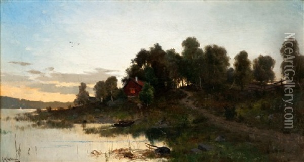 Summer Night Oil Painting - Arvid Mauritz Lindstroem