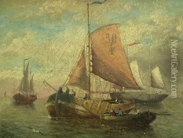 Fishing Vessels In Calm Water Oil Painting - H. Classens