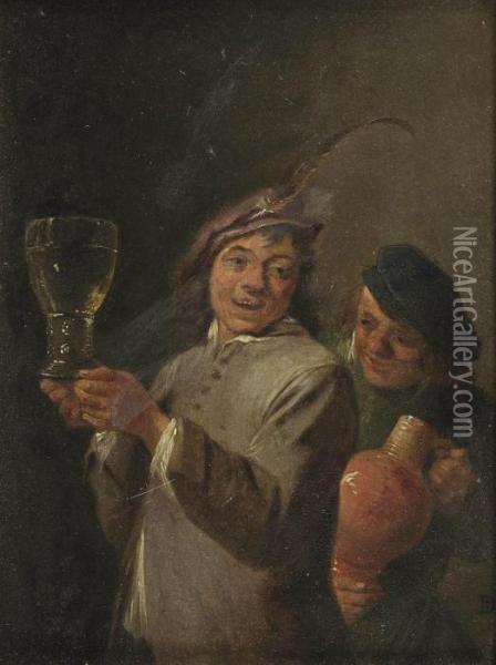 Merry Drinkers Oil Painting - David The Younger Teniers
