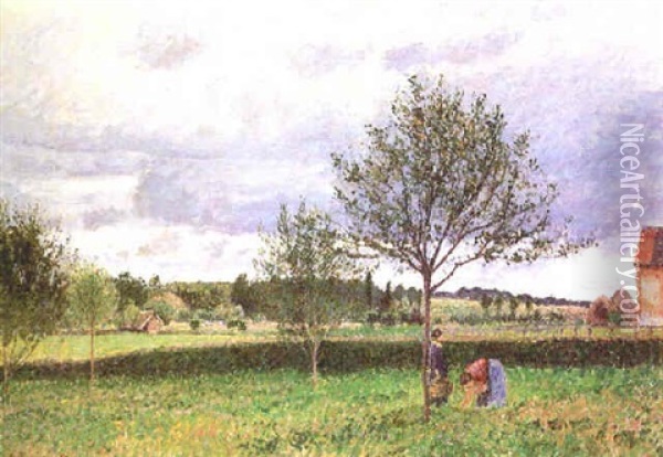 Paysage A Eragny, Le Pre Oil Painting - Camille Pissarro