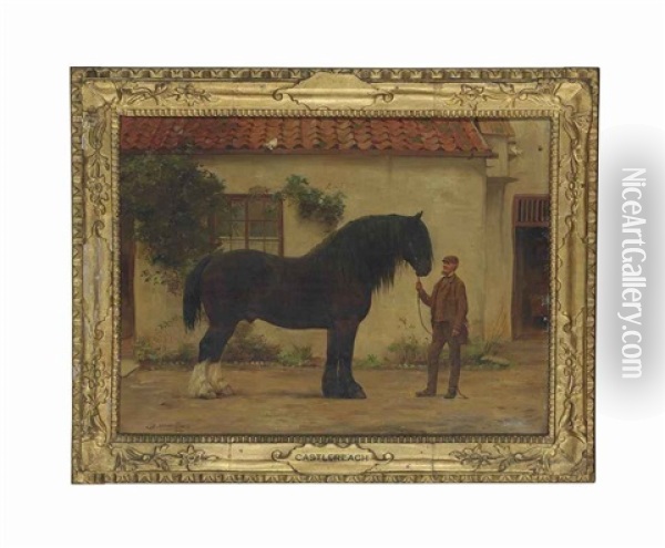 Castlereagh, A Cart Horse With A Groom Oil Painting - George Goodwin Kilburne