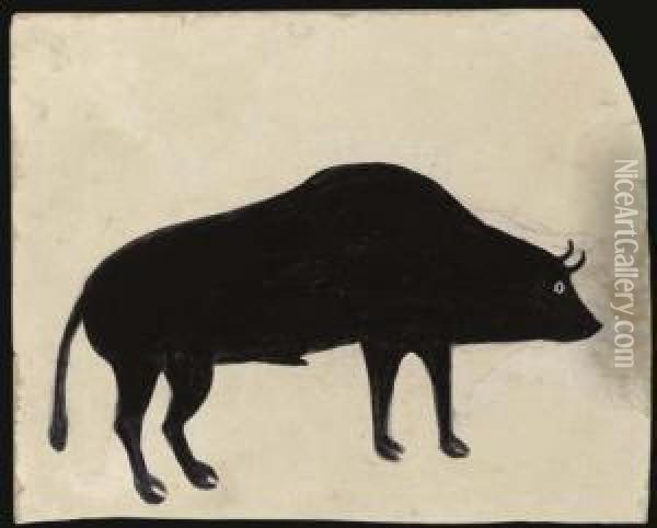 Untitled (great Black Bull) Oil Painting - Bill Traylor