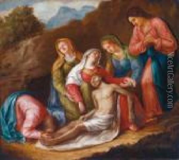 Il Compianto Su Cristo Morto Oil Painting - Acopo D'Antonio Negretti (see Palma Giovane)