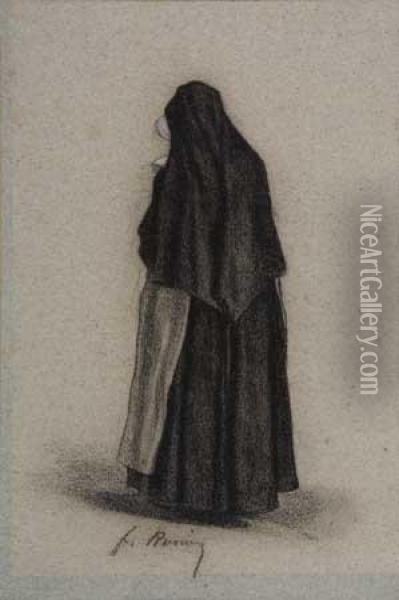 Study Of A Standing Nun, Seen From Behind Oil Painting - Francois Bonvin