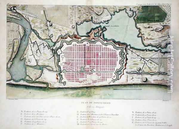 Plan of Pondicherry, from Voyage aux Indes et la Chine, engraved by Poisson, published 1782 Oil Painting - Pierre Sonnerat