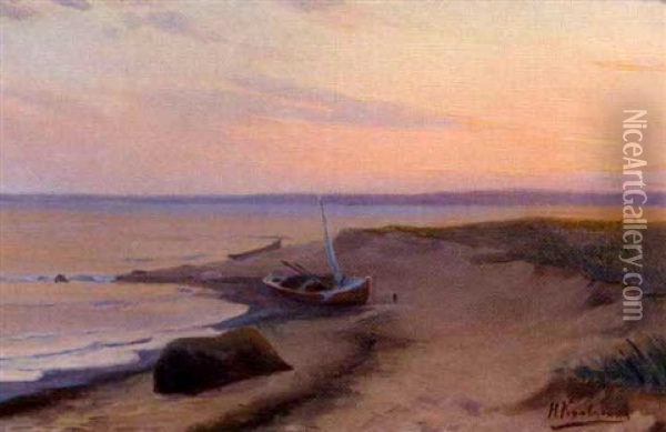 Vene Rannalla (boat On The Shore) Oil Painting - Nikolai Ivanovich Kravchenko