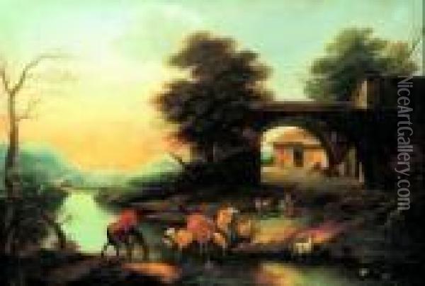 Paesaggio Fluviale Con Pastori E Armenti Oil Painting - Pieter the Younger Mulier