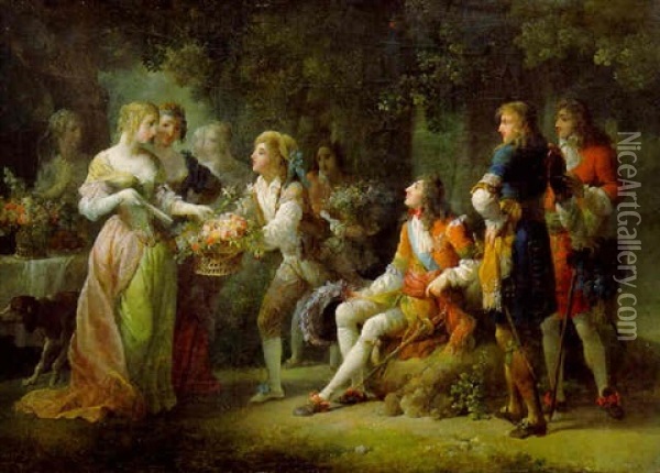 Louis Xiv Of France Declaring His Love For Louise De La Valliere Oil Painting - Jean-Frederic Schall