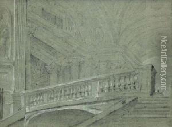 Escalier D'un Palais Italien Oil Painting - Joseph-Marie Vien