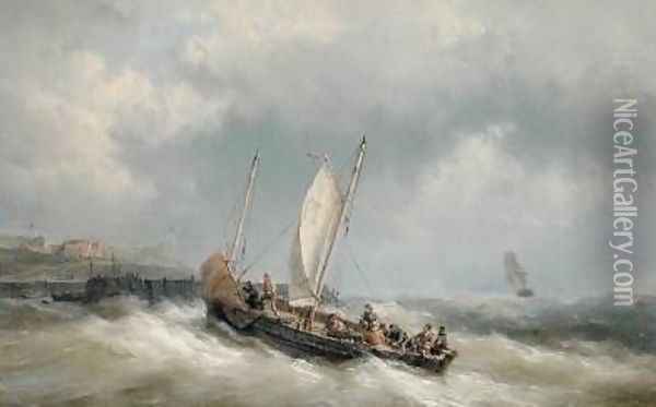 A Lugger Entering Harbour in a Storm Oil Painting - Hermanus Koekkoek