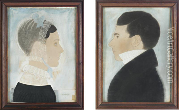Profile Portrait Of Miss Harriet Phillips Gouldign Powers And Mr. Philander Powers Oil Painting - Ruth Henshaw Bascom