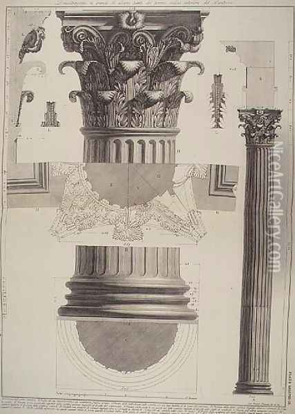 Plate LXXXVIII-IX Demonstration in large scale of parts of the first order of columns inside the Pantheon from Vedute, first published in 1756, published by E. and F.N. Spon Ltd., 1900 Oil Painting - Giovanni Battista Piranesi