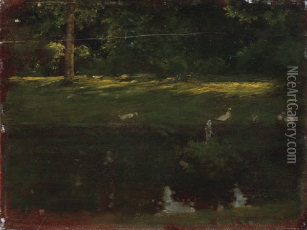 Der Teich Im Bois De Boulogne, Ruckseitig Eine Landschaftsstudie (recto/verso) Oil Painting - Giuseppe de Nittis