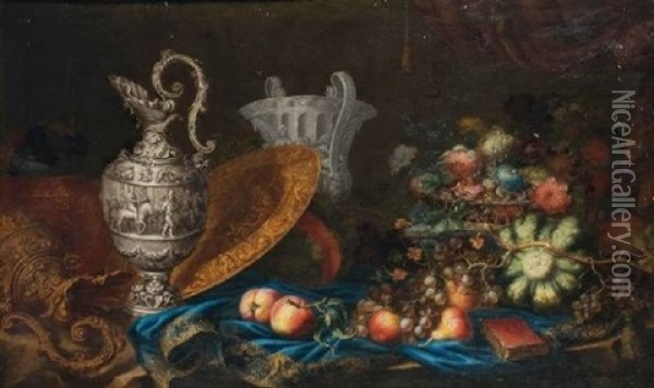 Nature Morte Aux Fruits Et Aiguiere En Argent Oil Painting - Meiffren Comte