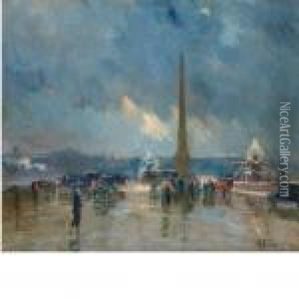 La Place De La Concorde In The Rain Oil Painting - Elie Anatole Pavil