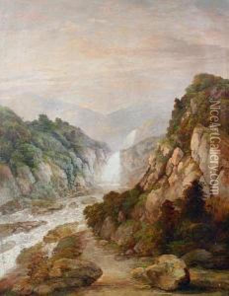 A View Of A Norwegian Waterfall Oil Painting - Edward Price
