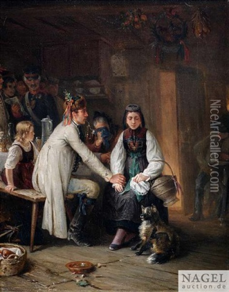 Auf Einer Schwabischen Hochzeit Erhalt Der Brautigam Einen Gestellungsbefehl Oil Painting - Wilhelm Heinrich Schaumann