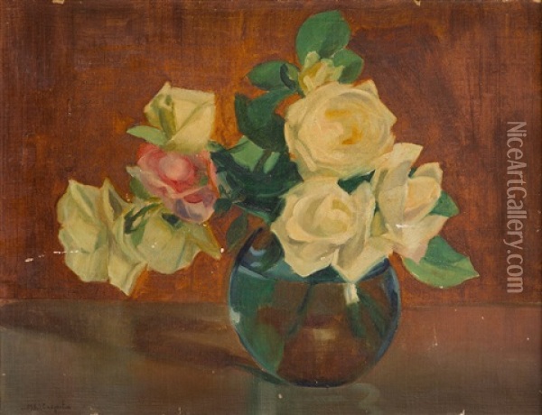 Roses In Vase Oil Painting - Michal Wiktor Czepita
