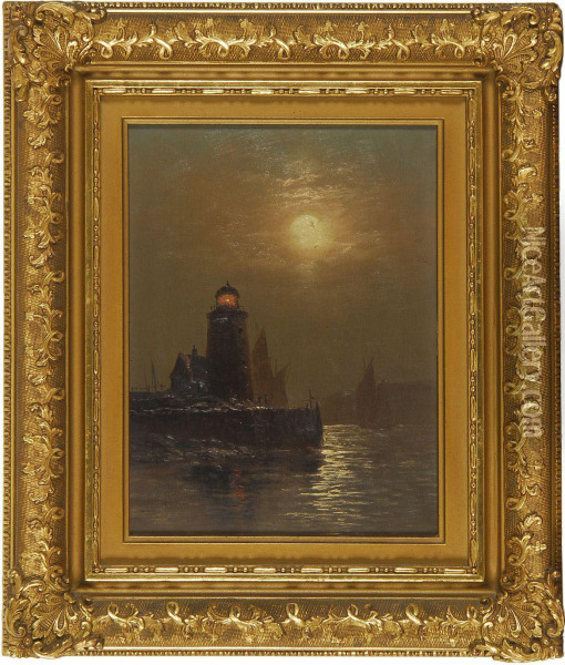 Moonlit Lighthouse Oil Painting - Charles Henry Gifford