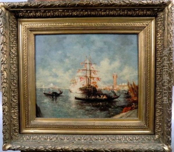 Voiliers Et Gondoles Sur Le Grand Canal A Venise Oil Painting - Charles Clement Calderon