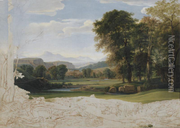 Landscape In The Roman Campagna Oil Painting - Nicolas-Didier Boguet