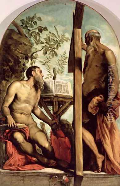 St. Andrew and St. Jerome Oil Painting - Jacopo Tintoretto (Robusti)