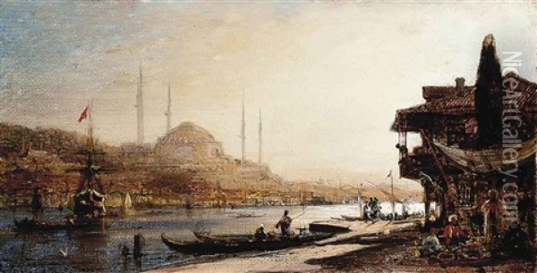 A View Of Hagia Sophia Across The Golden Horn, Istanbul Oil Painting - Antonietta Brandeis