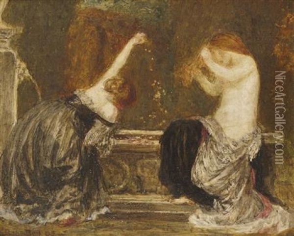 Women By A Fountain Oil Painting - Robert Anning Bell