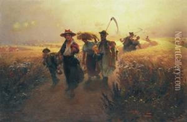 On The Way Home Oil Painting - Laszlo Pataky Von Sospatak