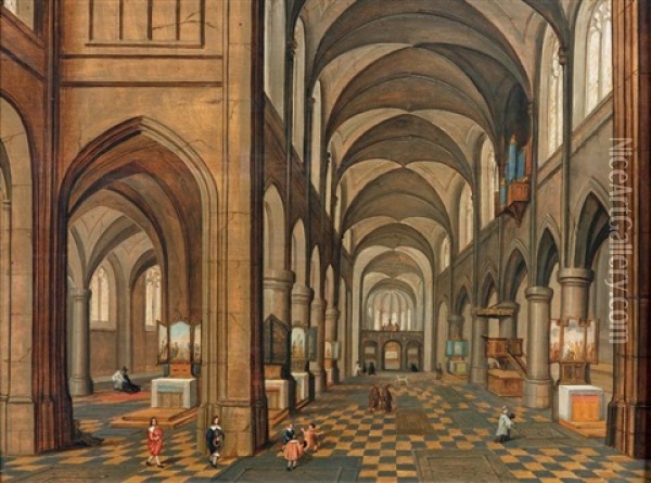 Interieur D'une Cathedrale Animee De Personnages Oil Painting - Peeter Neeffs the Younger