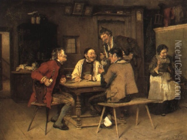 The Game Of Cards Oil Painting - Heinrich A. Weber
