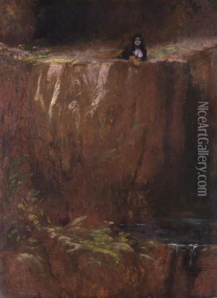 Sphinx Am Felsenrand Uber Einem Wasserfall Liegend Oil Painting - Franz von Stuck