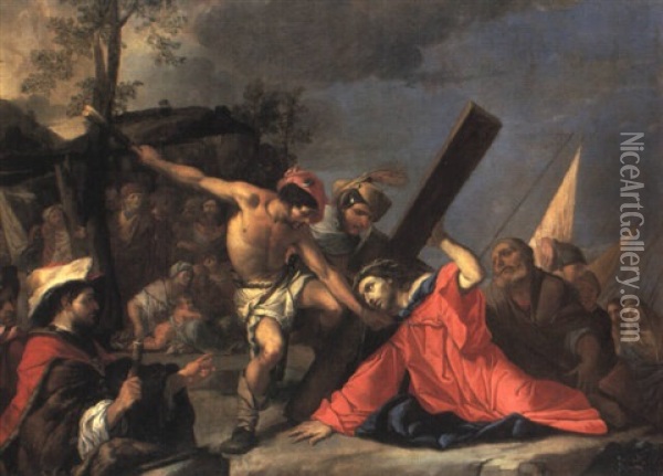 Cristo Caduto Sotto La Croce Oil Painting - Giulio Carpioni