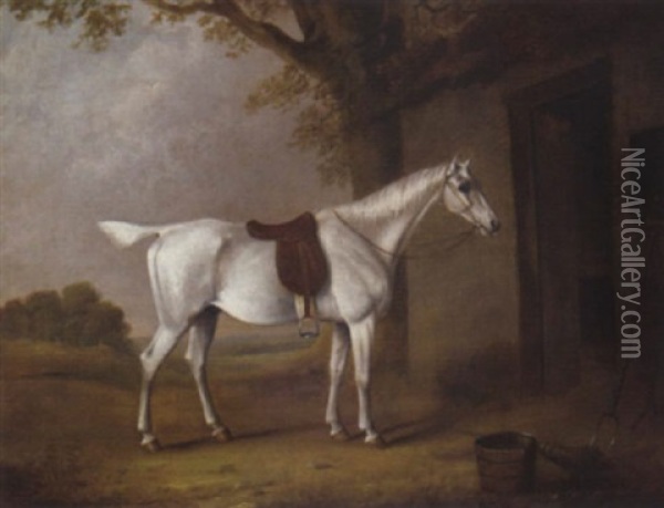 A Grey Hunter Before A Stable Oil Painting - Henry Bernard Chalon