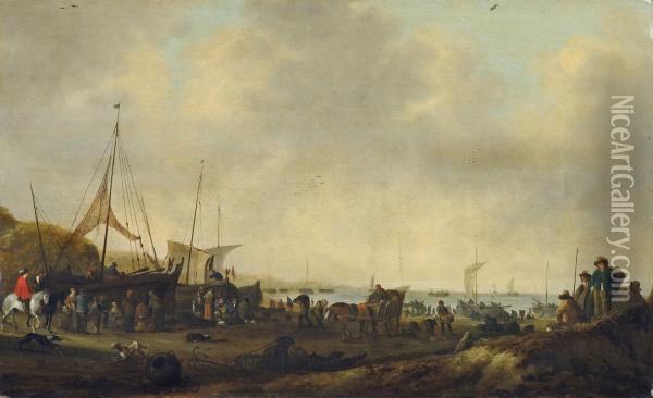 Geschaftiges Treiben An Einem Hollandischen Strand Oil Painting - Hendrik De Meyer