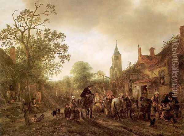 The Halt at the Inn 1645 Oil Painting - Isaack Jansz. van Ostade