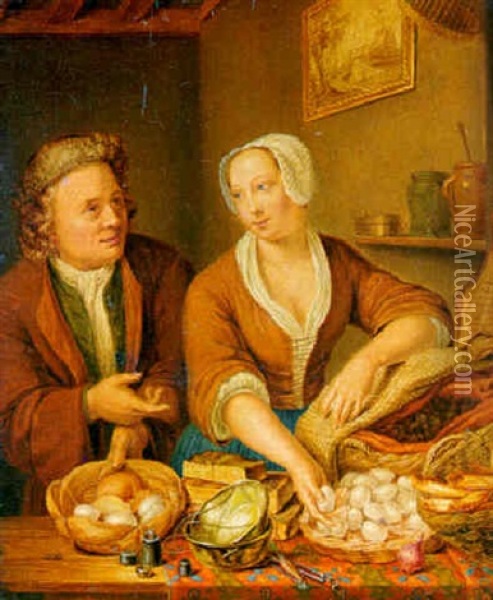 Junges Paar An Einem Tisch Stehend Oil Painting - Willem van Mieris