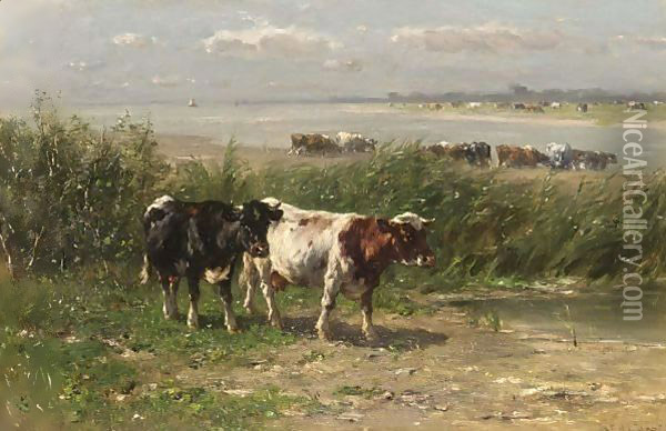 Cattle In A Field Oil Painting - Johannes-Hubertus-Leonardus de Haas