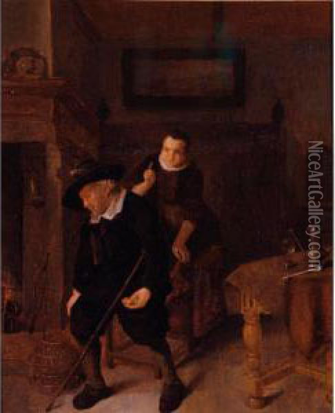Interior Scene With A Woman Stealing From A Sleeping Man Oil Painting - Quiringh Gerritsz. van Brekelenkam