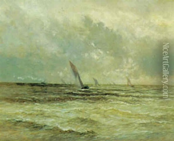 Marine Med Sejlskibe, Bygevejr Oil Painting - Maurice Francois Auguste Courant